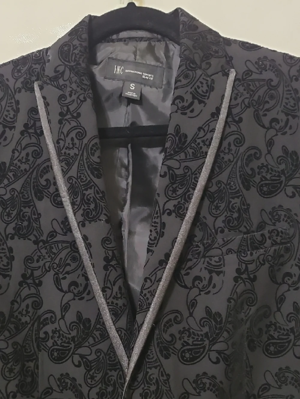 INC Men's Black Jacquard Floral Patterned 2-Button Slim Fit Blazer Jacket- Small
